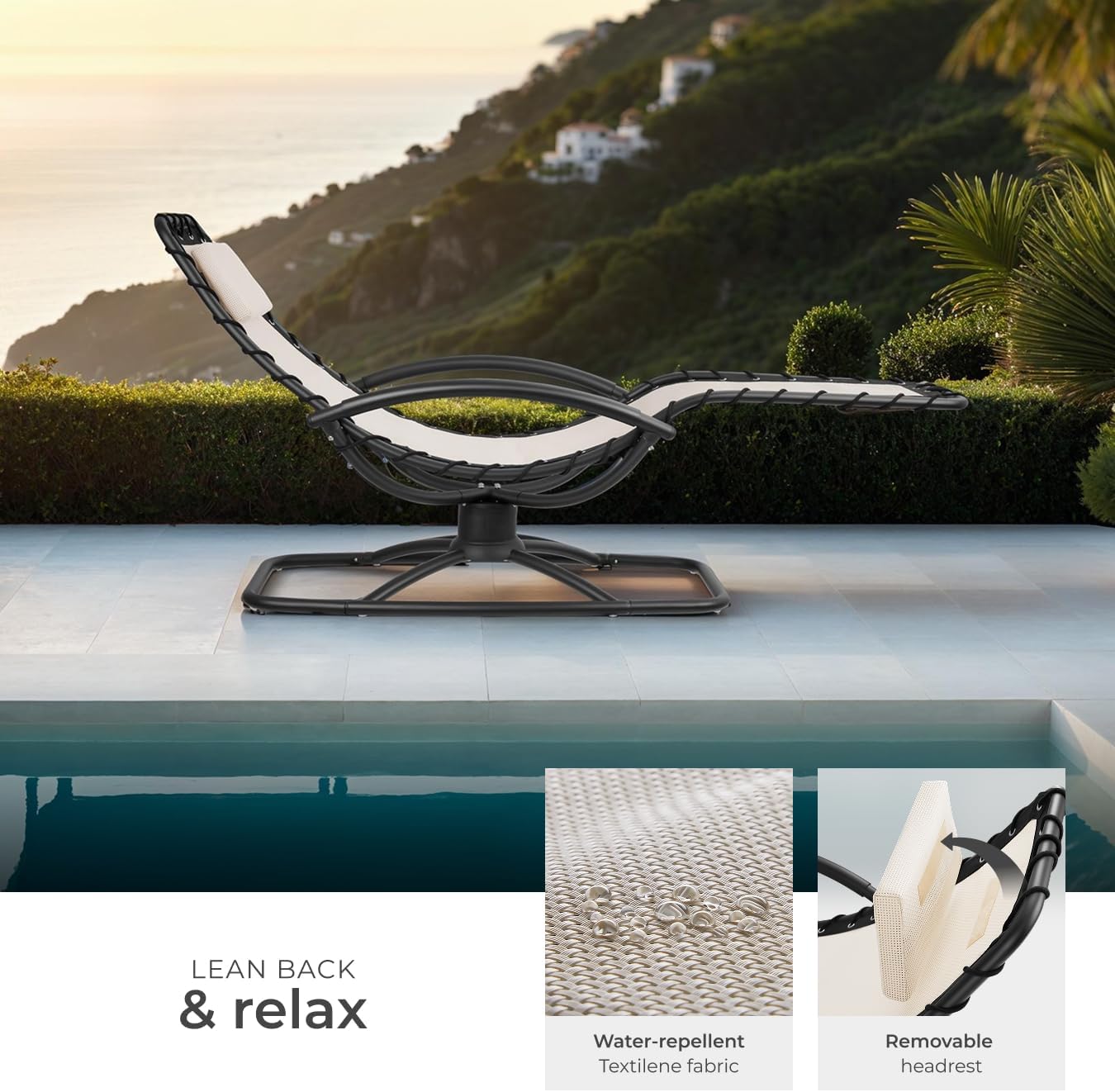 TecTake® Sun Lounger with Rocking Function, Ergonomic Garden Chair with Breathable Fabric, Thick Head Cushion, Curved Armrests & Sturdy Steel Frame, Outdoor Chair for Garden, Patio, Balcony - Grey