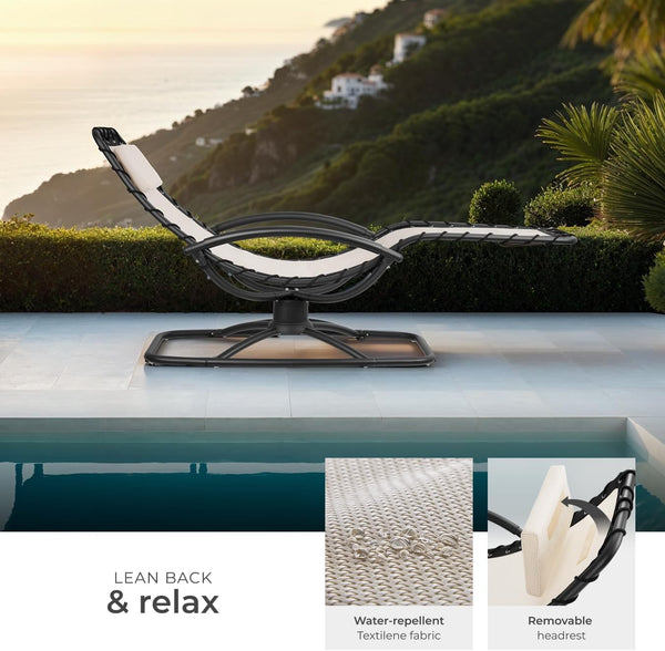 TecTake® Sun Lounger with Rocking Function, Ergonomic Garden Chair with Breathable Fabric, Thick Head Cushion, Curved Armrests & Sturdy Steel Frame, Outdoor Chair for Garden, Patio, Balcony - Grey