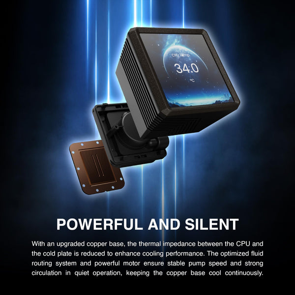 GAMDIAS AURA GL240 LCD 240mm AIO Liquid CPU Cooler, Customizable 4'' IPS LCD Display, Cableless Daisy Chained Fan, Software Ready, Support Low-Noise PWM & ARGB Sync, Intel LGA 1851/1700；AMD AM5, Black