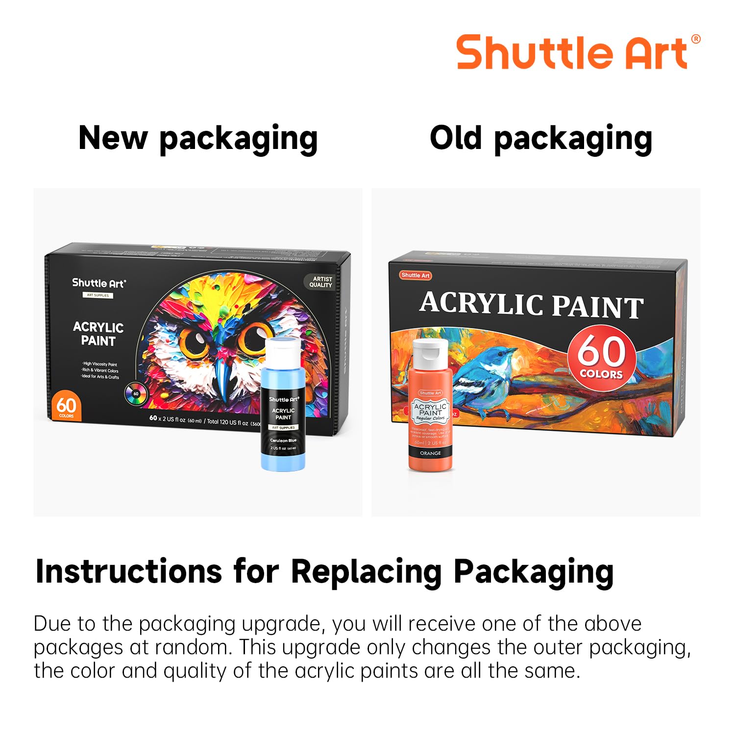 Shuttle Art 72 Pack Acrylic Paints Set, 60 Colours Acrylic Paint (2oz,60ml) with Extra White Black & 12 Brushes, Rich Pigmented, Water Proof, Ideal