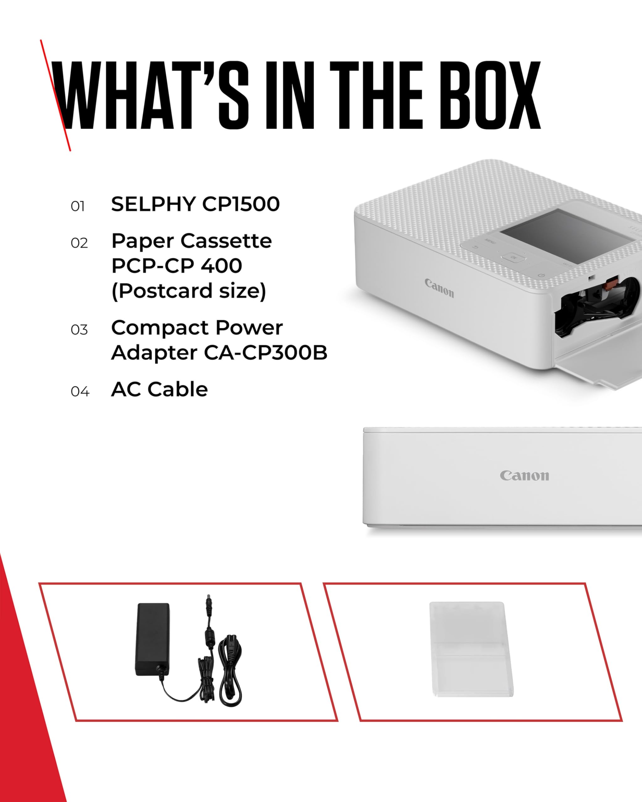 Canon SELPHY CP1500 Compact Photo Printer – Wireless Printing, Long-Lasting Prints, USB-C & SD Card Connectivity – Ideal for Scrapbooks & Photo Albums, White GB