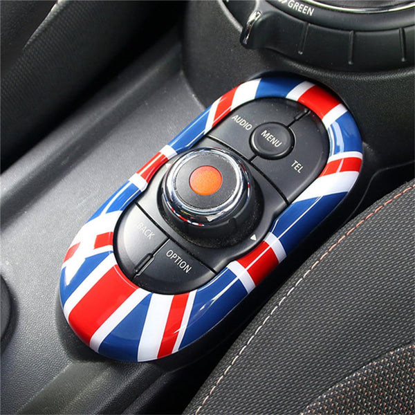 ABS Plastic Center Console Multimedia Gear Shift Panel Frame Trim Cover for Mini Cooper F55 Hardtop F56 Hatchback F57 Convertible 2014~2020 (Union Jack Gray)