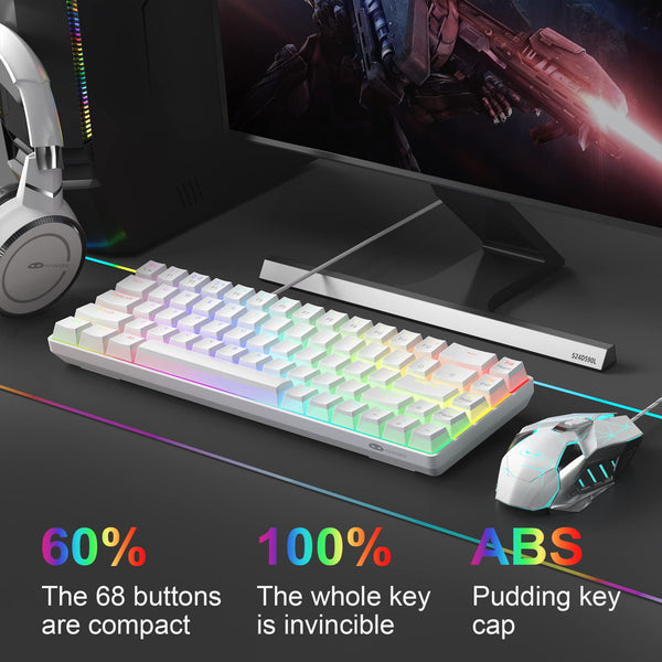 MageGee Portable 60% Gaming Mechanical Keyboard, Minimalist MK-Box Ice Blue Backlit Compact 68 Keys Wired Office Keyboard with Red Switch for Windows Laptop PC Mac Convenient(Gray & White)