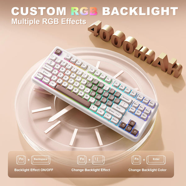 YUNZII B87 Wireless Mechanical Keyboard,QMK/VIA Software Custom Gaming,Gasket RGB Keyboard with Cute MOA Keycaps,Wrist Rest,BT5.0/2.4G/USB-C NKRO for Win/Mac (butter, milk v2 linear)