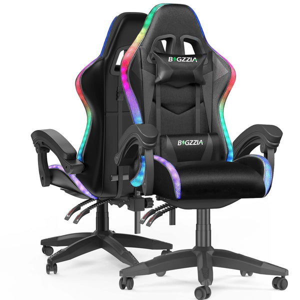 Racingreat Gaming Chair with Led Lights, Video Game Chair, Ergonomic RGB Gaming Chair for Adults, Height Adjustable Reclining Computer Chair with Headrest and Lumbar Support (With RGB, Black)