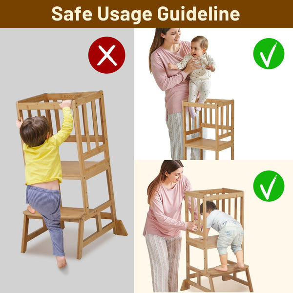 COSYLAND Height Adjustable Kids Kitchen Step Stool with Anti-tip Support Corners - Kids Standing Tower for Kitchen Counter, Bathroom, Nursery (Black)