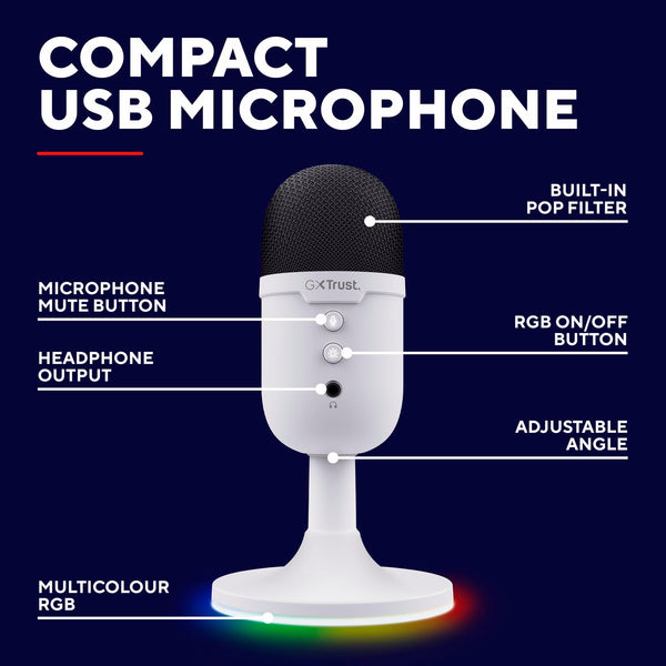 Trust Gaming GXT 236 Yami USB Condenser Streaming Microphone for Podcast, Twitch, Discord, ASMR, Youtube, Playstation 5, Gaming Mic with Cardioid Recording Pattern, Mute Button, RGB Light - Black