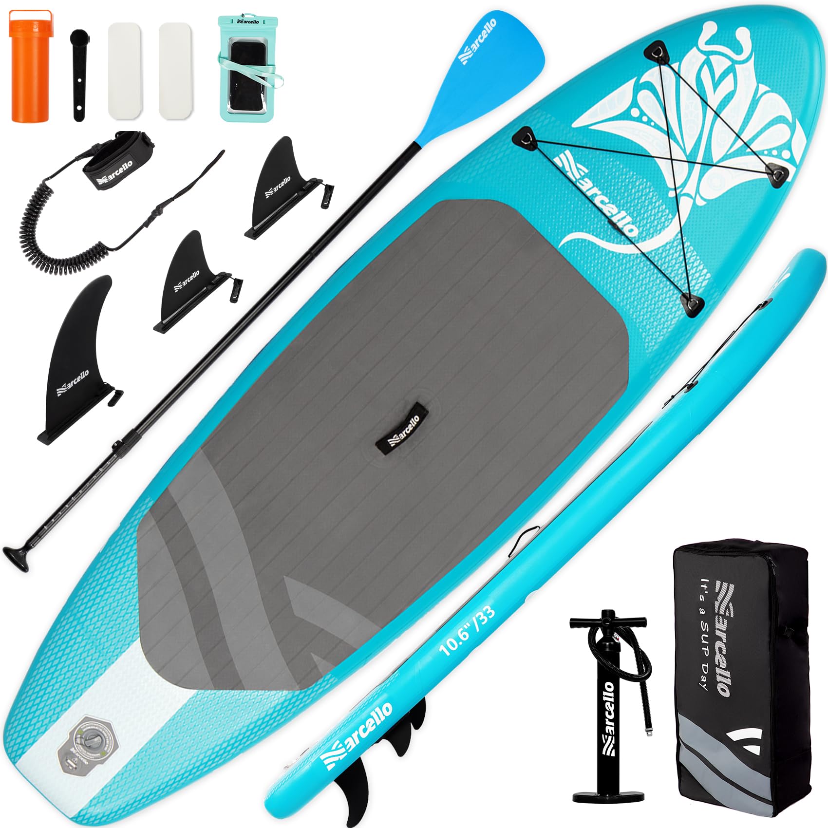 Paddle Board, Inflatable Stand Up Paddle Board, 10‘6/11' ×33"×6" Ultra-light SUP Board with Hand Pump, Leash, Repair Kit, Waterproof Phone Case and Waterproof Bag, Paddle Board for Adults