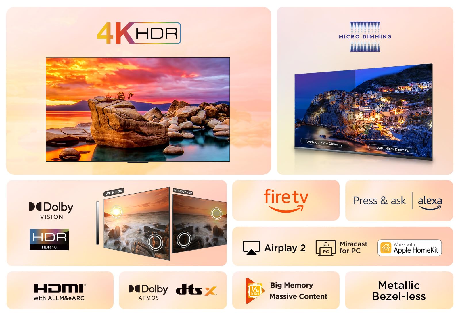 TCL 32SF540K 32-inch FHD Smart Television - HDR & HLG-Dolby Audio-DTS Virtual X/DTS-HD-Metal Bezel-less-Dual-band Wifi 5-with Fire OS 7 system