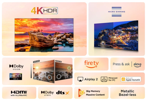 TCL 32SF540K 32-inch FHD Smart Television - HDR & HLG-Dolby Audio-DTS Virtual X/DTS-HD-Metal Bezel-less-Dual-band Wifi 5-with Fire OS 7 system
