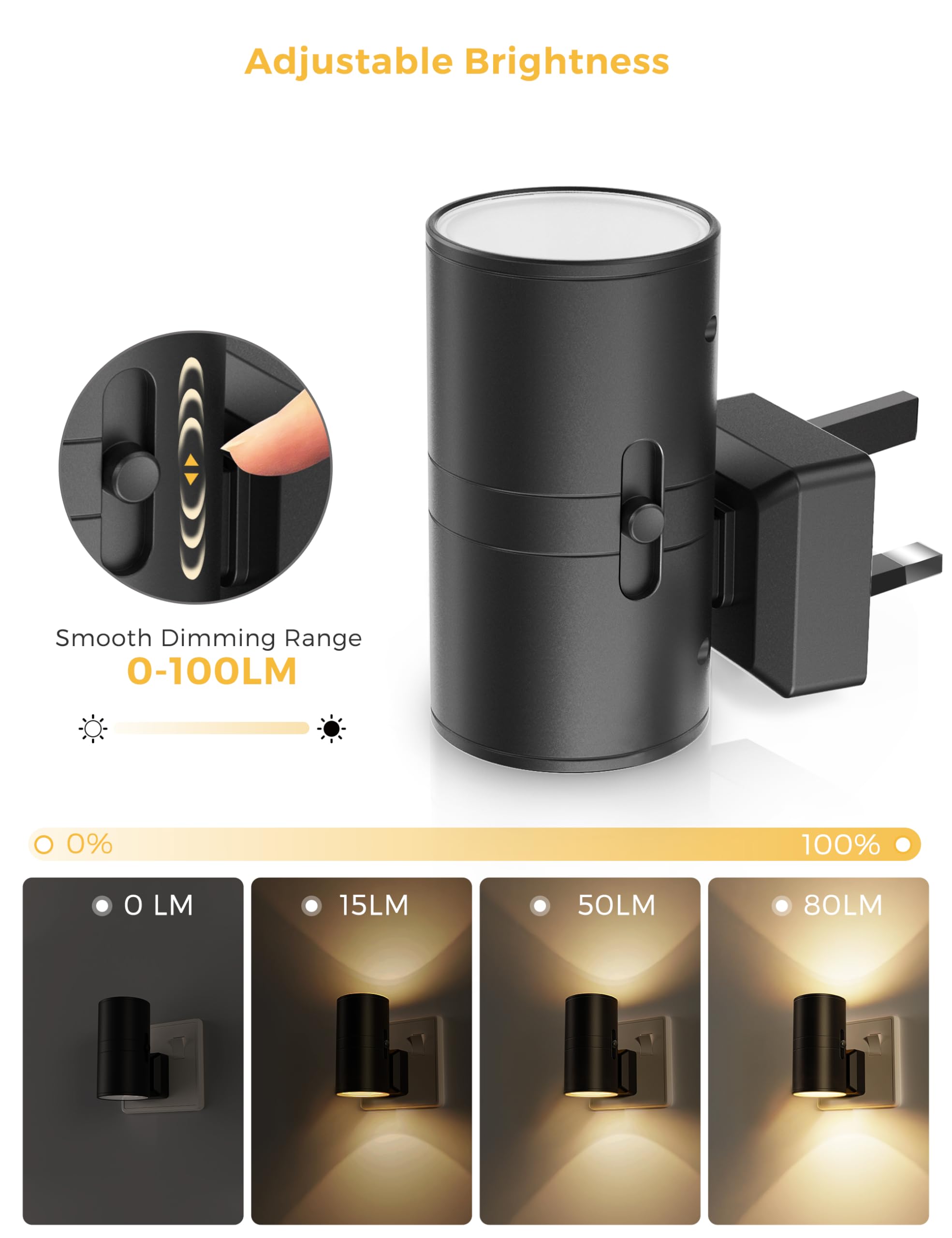 LOHAS-LED Night Light Plug In Wall,1 Pack, Modern Night Light with Dusk to Dawn Sensor, Adjustable Brightness 0-100LM, 3000K Warm White, Dimmable Night Light for Hallway Bathroom Bedroom Stair Toddler