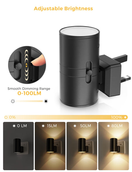 LOHAS-LED Night Light Plug In Wall,1 Pack, Modern Night Light with Dusk to Dawn Sensor, Adjustable Brightness 0-100LM, 3000K Warm White, Dimmable Night Light for Hallway Bathroom Bedroom Stair Toddler