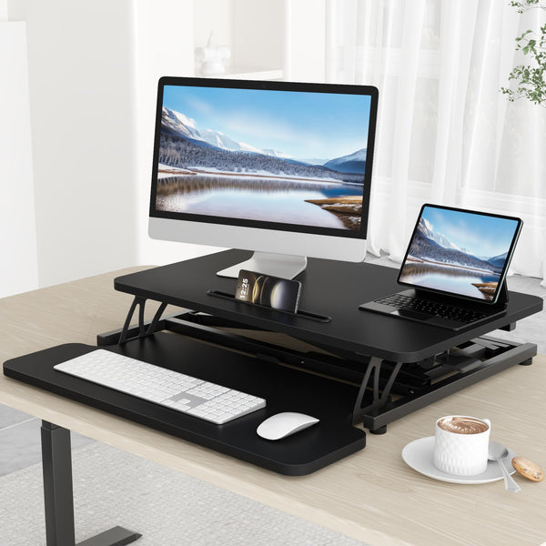 ERGOMAKER Standing Desk Converter, 36"/91cm Wide Height Adjustable Quick Sit to Stand Up Desk Riser for Dual Monitor