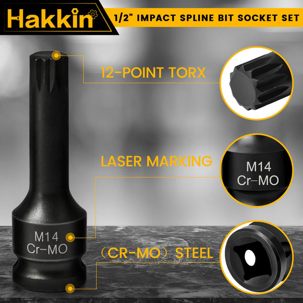 Hakkin 1/2" Impact Torx Bit Socket Set Heavy Duty Impact Star Bit Socket Set with Universal Joint T30 T40 T45 T50 T55 T60 T70 T80