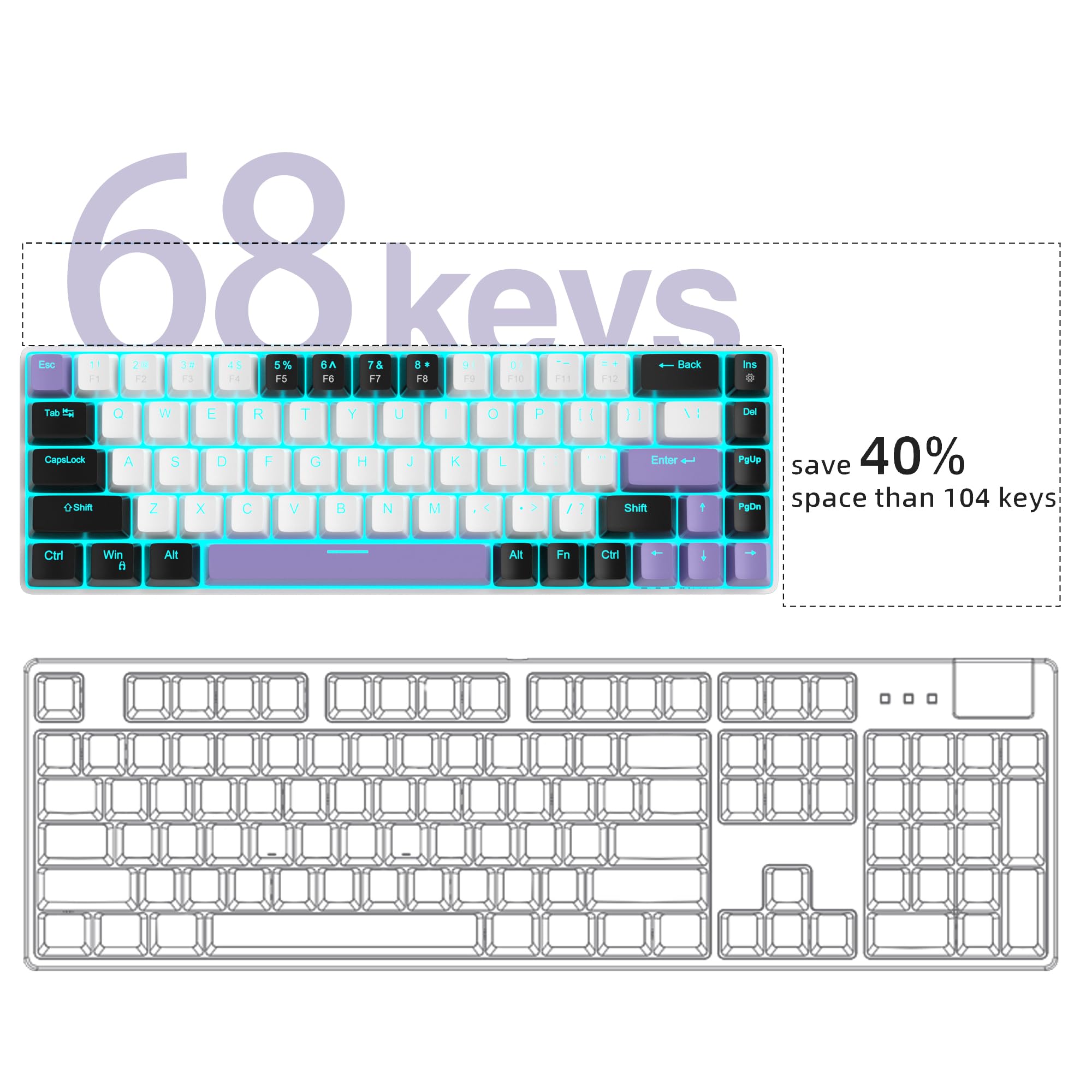 MageGee Portable 60% Gaming Mechanical Keyboard, Minimalist MK-Box Ice Blue Backlit Compact 68 Keys Wired Office Keyboard with Red Switch for Windows Laptop PC Mac Convenient(Gray & White)