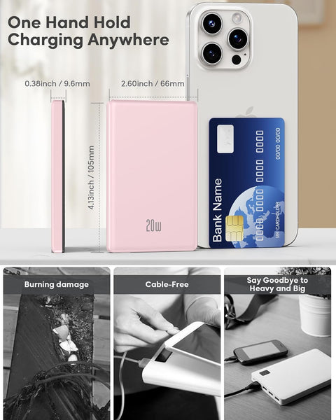 2025 Ultra Slim Power bank iPhone for Magsafe, 20W Super Fast Charging Powerbank Wireless Magnetic Portable Charger,USB C in&Out PD 3.0 Phone Battery Pack for i-Phone 16/15/14/13/12 Mini Plus Pro Max