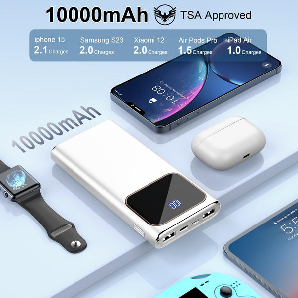 Power Bank High-Speed Charging 10000mAh, Portable Charger Dual Current Mode Phone Battery Pack with USB C Input & Output, PowerBank Triple 3A for iPhone iPad Samsung Xiaomi Android Long Life Recharge