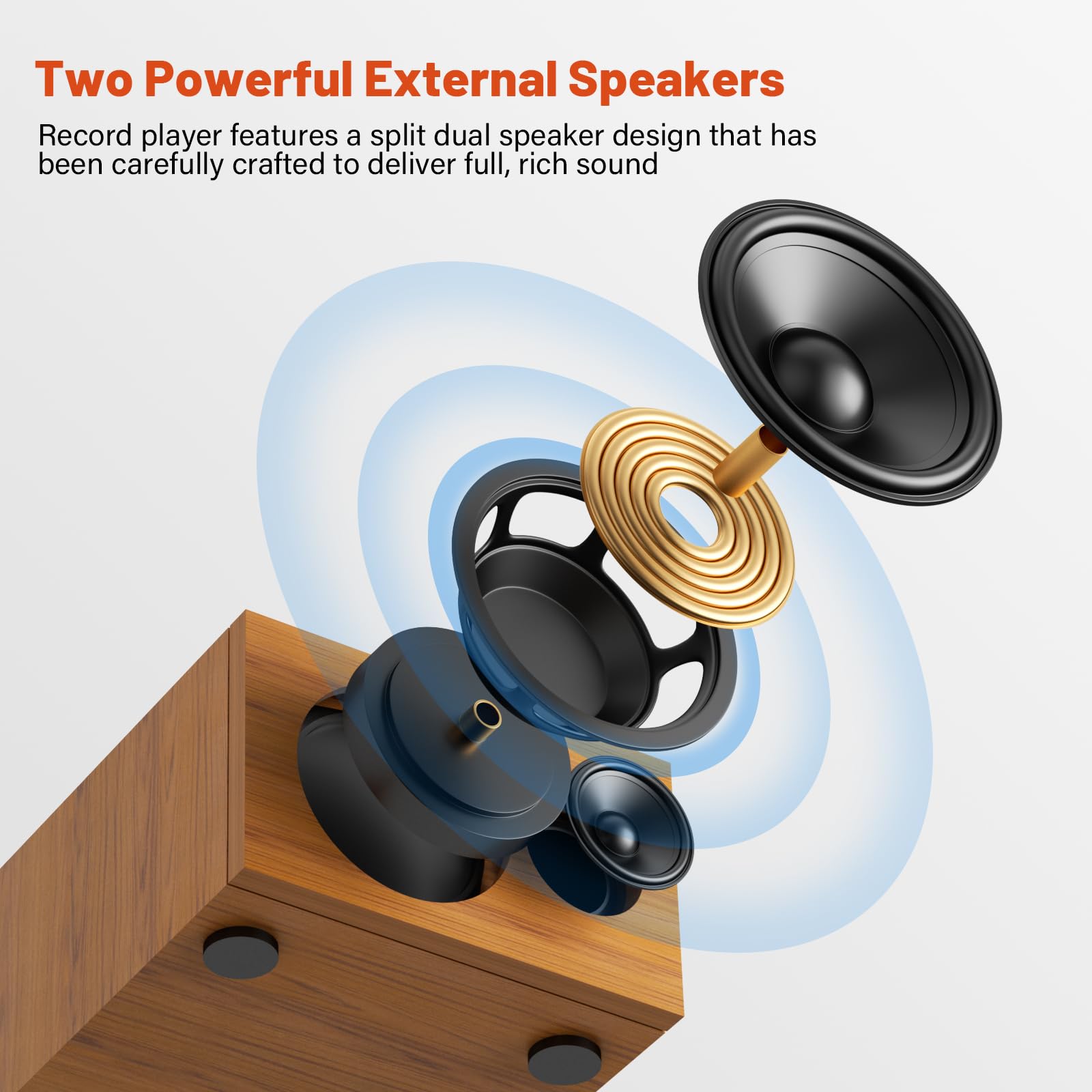 Retro Vinyl Record Player Bluetooth Desktop Phonograph Belt-Drive Turntable with External Speakers,Dual Stereo Speakers LP Players AUX Headphone Input RCA Out, 3 Speeds 3 Sizes Wood Brown