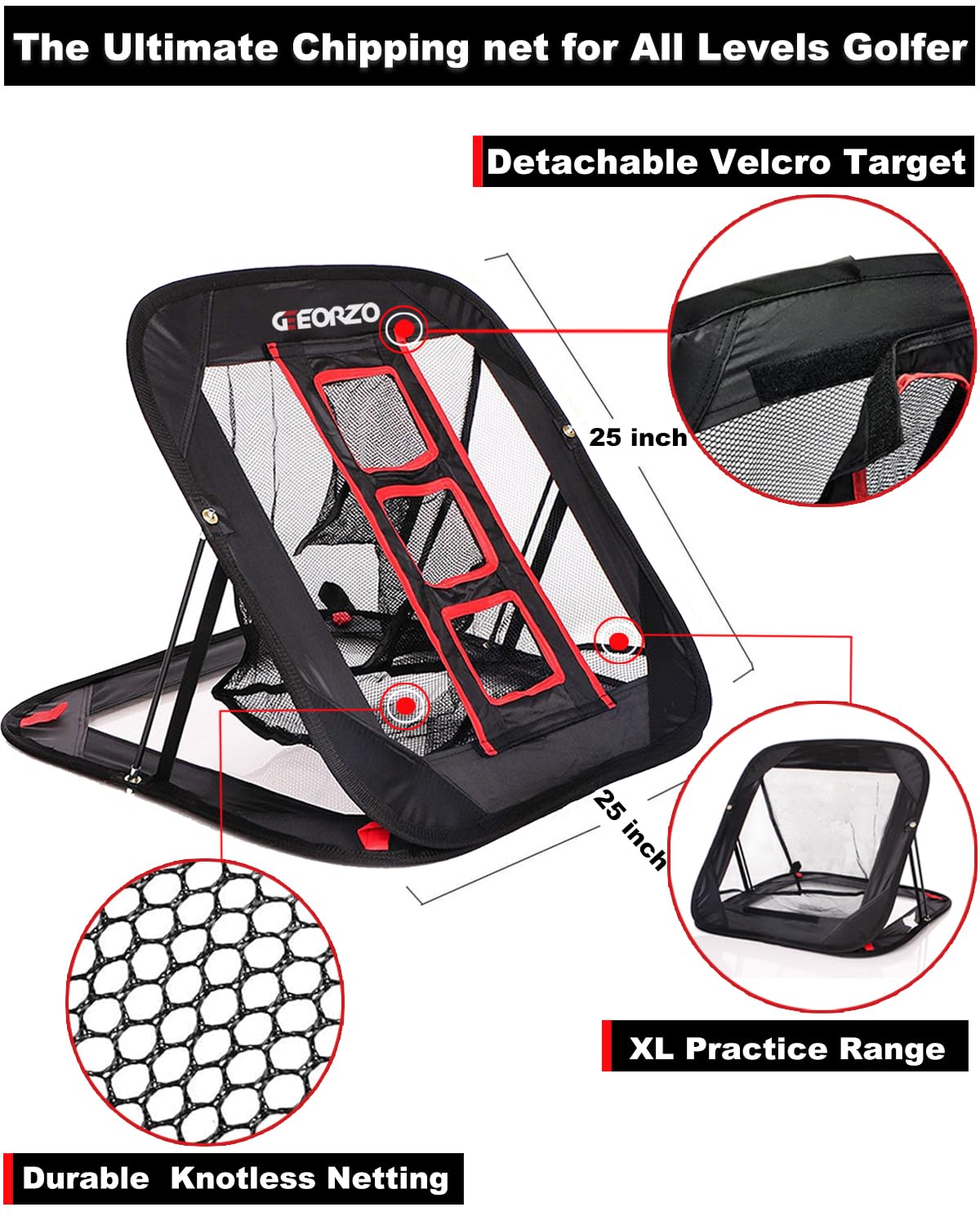 Golf Chipping Net, GEEORZO Pop Up Golf Practice Net, Golf Swing Training Aid for Backyard Outdoor Indoor - Golf Gift for Men Women