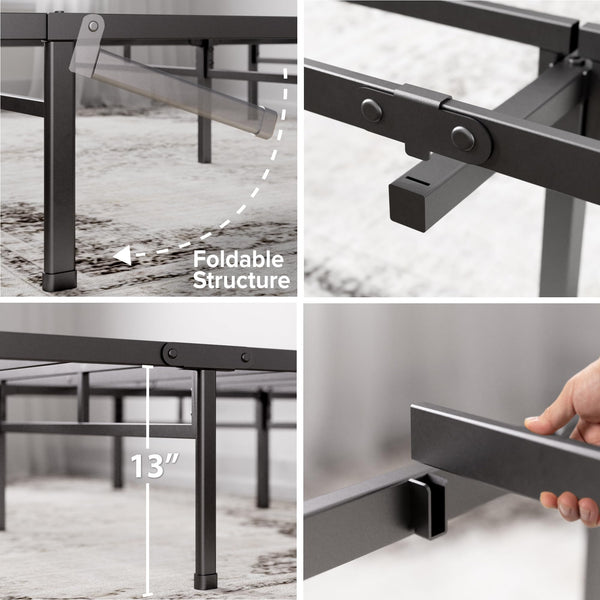 ZINUS Justin Double Bed frame - Bed 135x190 cm - 36cm Height - Metal bed frame with Underbed storage and steel slat support - Black