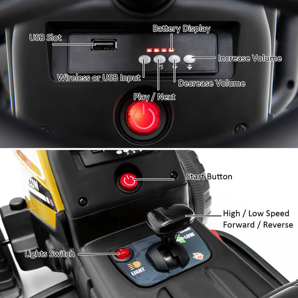 COSTWAY Ride on Tractor and Trailer, 12V Battery Powered Electric Kids Toy Car with Remote Control, LED Lights, USB & Bluetooth Music, Four Wheels Ride on Toys for Children Ages 3+(Dark Green)