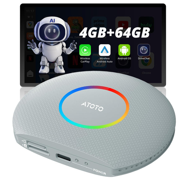 CB6 CarPlay AI Box Android 13 CarPlay Wireless/Android Auto Converts Wired to Wireless with 4G LTE, 5G Wi-Fi, 2 Bluetooth, AI Dongle, Support for YouTube, 4G+64G, Black