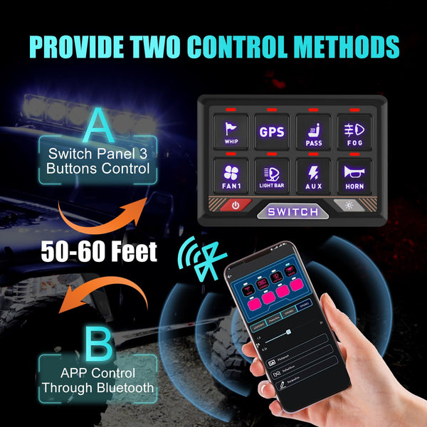 Chelhead RGB 6 Gang Switch Panel with APP Control, Universal Circuit Control Relay System, Multi-Function Bluetooth Remote Switch Panel, Compatible with Truck Boat SUV RV Trailer Marine ATV UTV