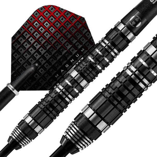 Harrows Magnum Reloaded 97% Tungsten Steel Tip Darts Set 22g, 23g, 24g, & 25g - Includes Slim Parallel Barrel, Silver Supergrip Carbon Midi Shafts &