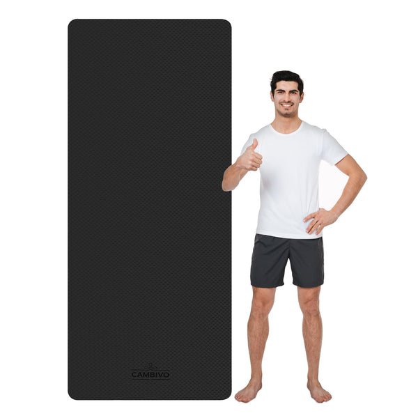 CAMBIVO Large Yoga Mat (213 x 81 x 0.6cm), Extra Long Wide Non Slip TPE Gym Mats with Carrying Strap for Exercise, Fitness, Workout, Pilates (Black)
