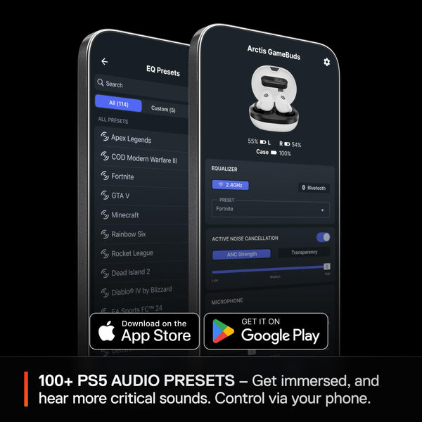 SteelSeries Arctis GameBuds for PS5 - Wireless Gaming Earbuds - 2.4GHz + BT 5.3 - ANC/Transparency - IP55 Water Resistant - 40H Battery - Wireless Charging - PS5, PC, Switch 2, Mobile - White