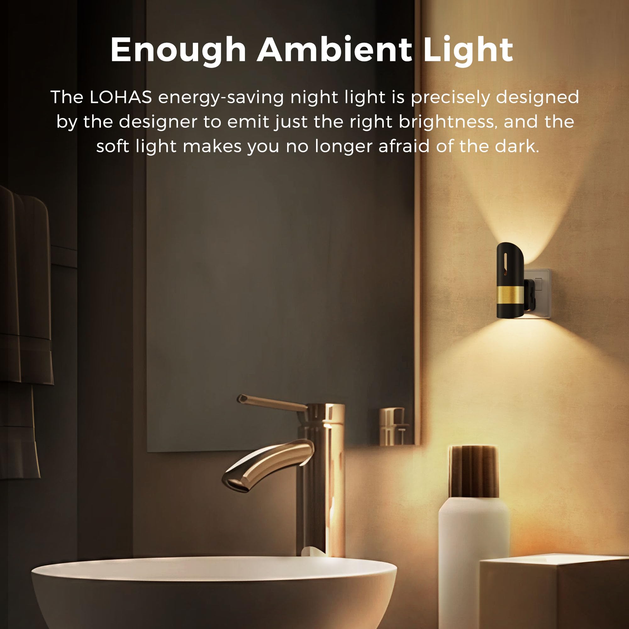 LOHAS-LED Night Light Plug in Wall, 1 Pack, Dimmable Nightlight, Dusk to Dawn Sensor, Brightness Adjustable 0-100LM, 3000K Warm White, Plug-in Modern Night Light for Hallway Bedroom Stair Bathroom