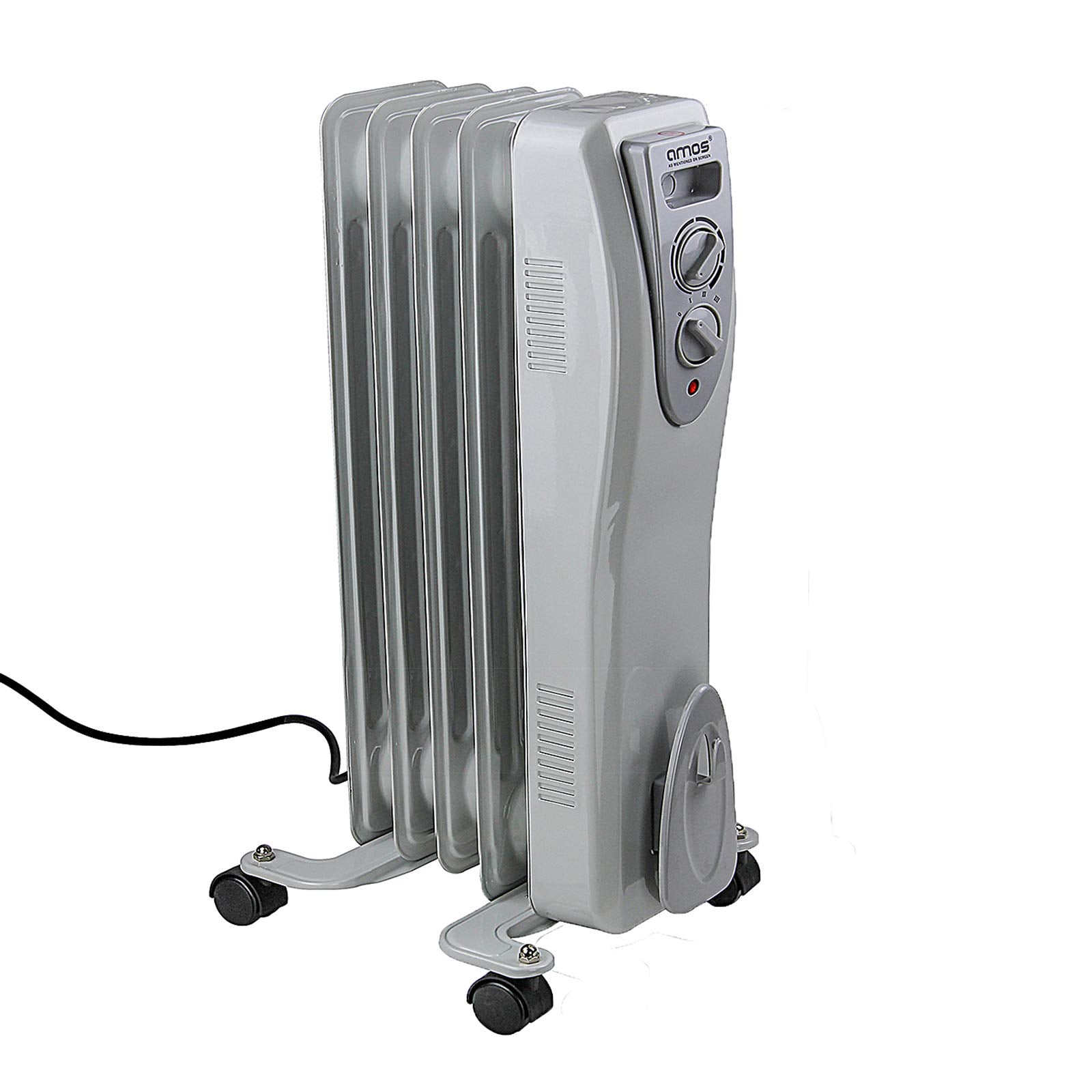 AMOS 1500W Electric Oil Filled Radiator Heater 7-Fin Portable Thermostat Heating Appliance with 3 Heat Settings, Safety Shut Off, and Power Indicator Light