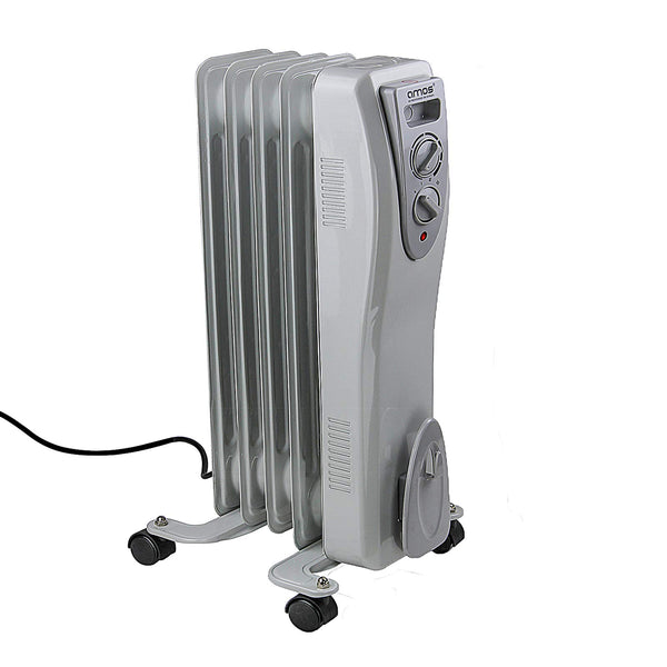AMOS 1500W Electric Oil Filled Radiator Heater 7-Fin Portable Thermostat Heating Appliance with 3 Heat Settings, Safety Shut Off, and Power Indicator Light