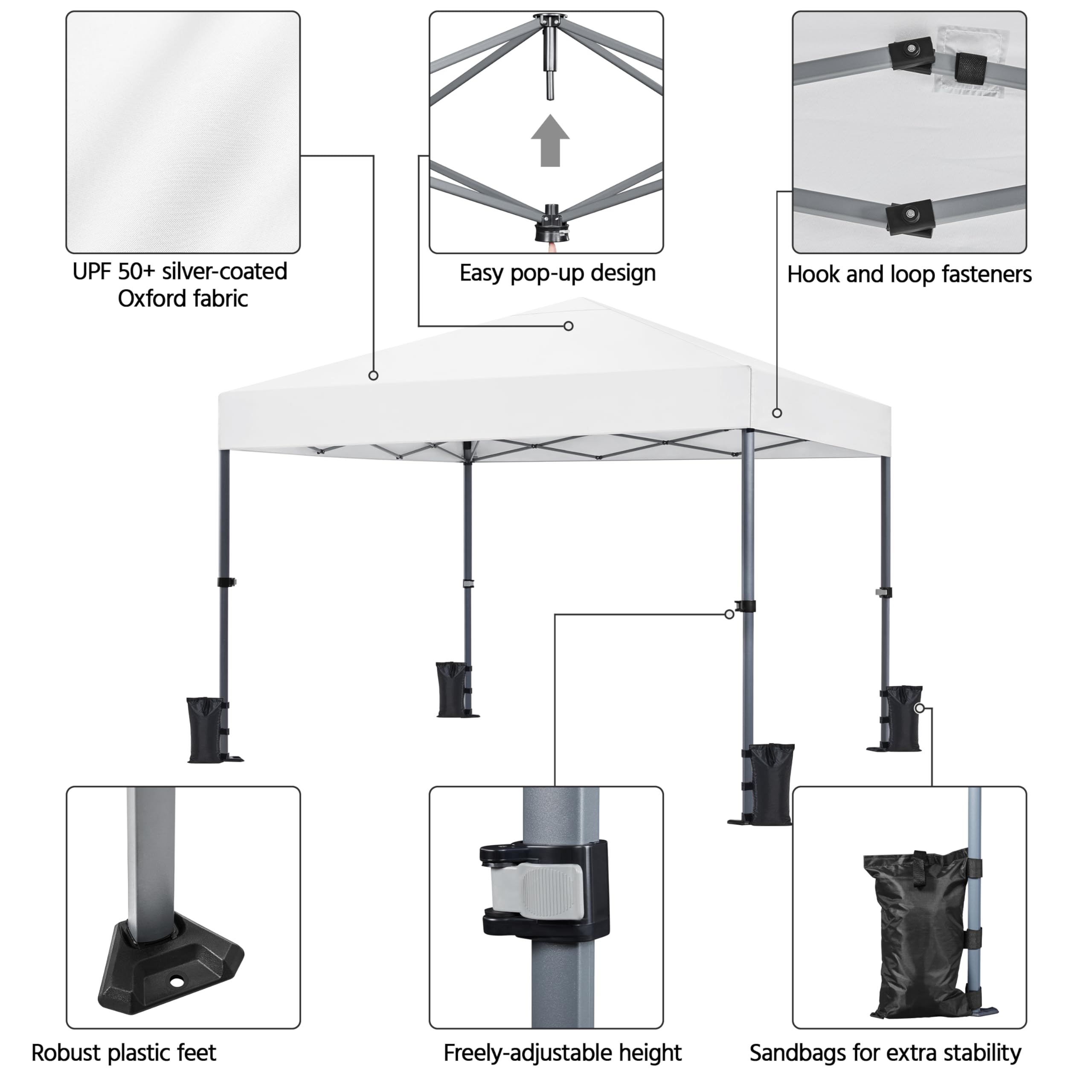 Yaheetech Pop Up Gazebo, 3x3m Easy One Person Setup Instant Shelter, Waterproof Garden Patio Canopy with 4 Sandbags, 4 Ropes & 8 Stakes, Wheeled Bag, Steel Frame, Adjustable Height - Beige
