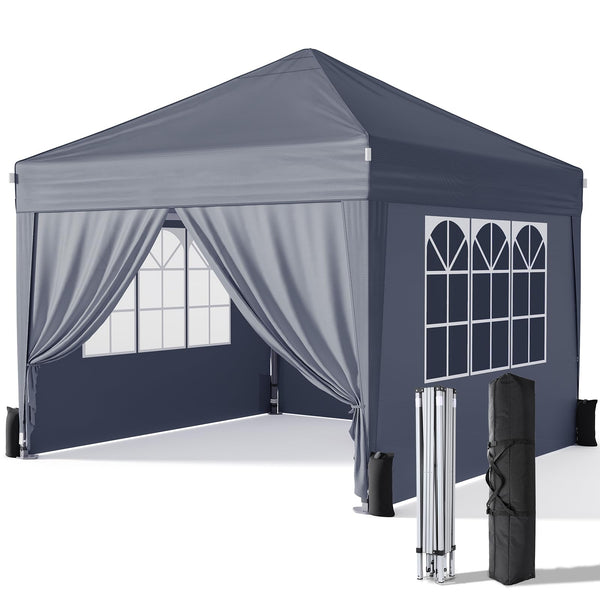 Driftalia Gazebo with Sides 3m x 3m, Waterproof Pop Up Gazebo with 4 Sandbags and Carry Bag for Parties, Camping, Commercial Events - Dark Grey