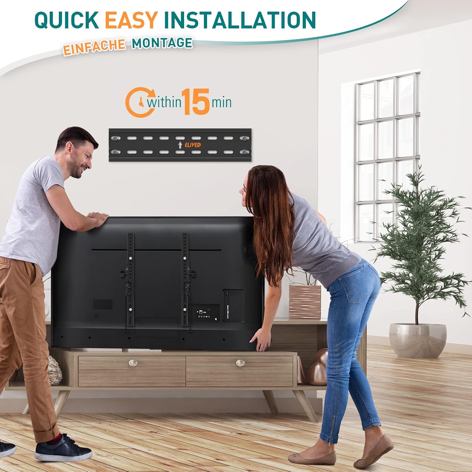 ELIVED Tilt TV Wall Bracket, Ultra Slim TV Mount for Most of 26-60 inch Flat or Curved LCD, LED, OLED TVs with VESA 75x75mm-400x400mm up to 45KG, Tool-free Adjustable Tilting TV Bracket EV007