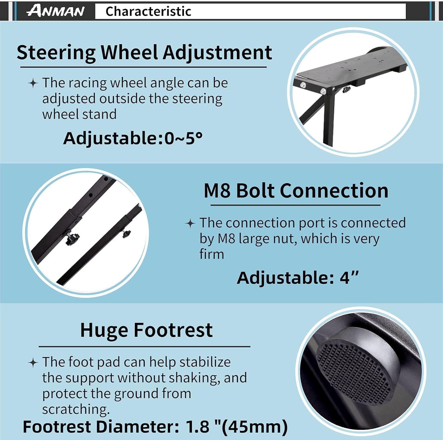 Anman Racing Wheel Stand, Adjustable Racing Simulator Cockpit,Driving Simulator Seat fit for G25 G27 G29 G920 NOT Include Wheel Shifter Pedals