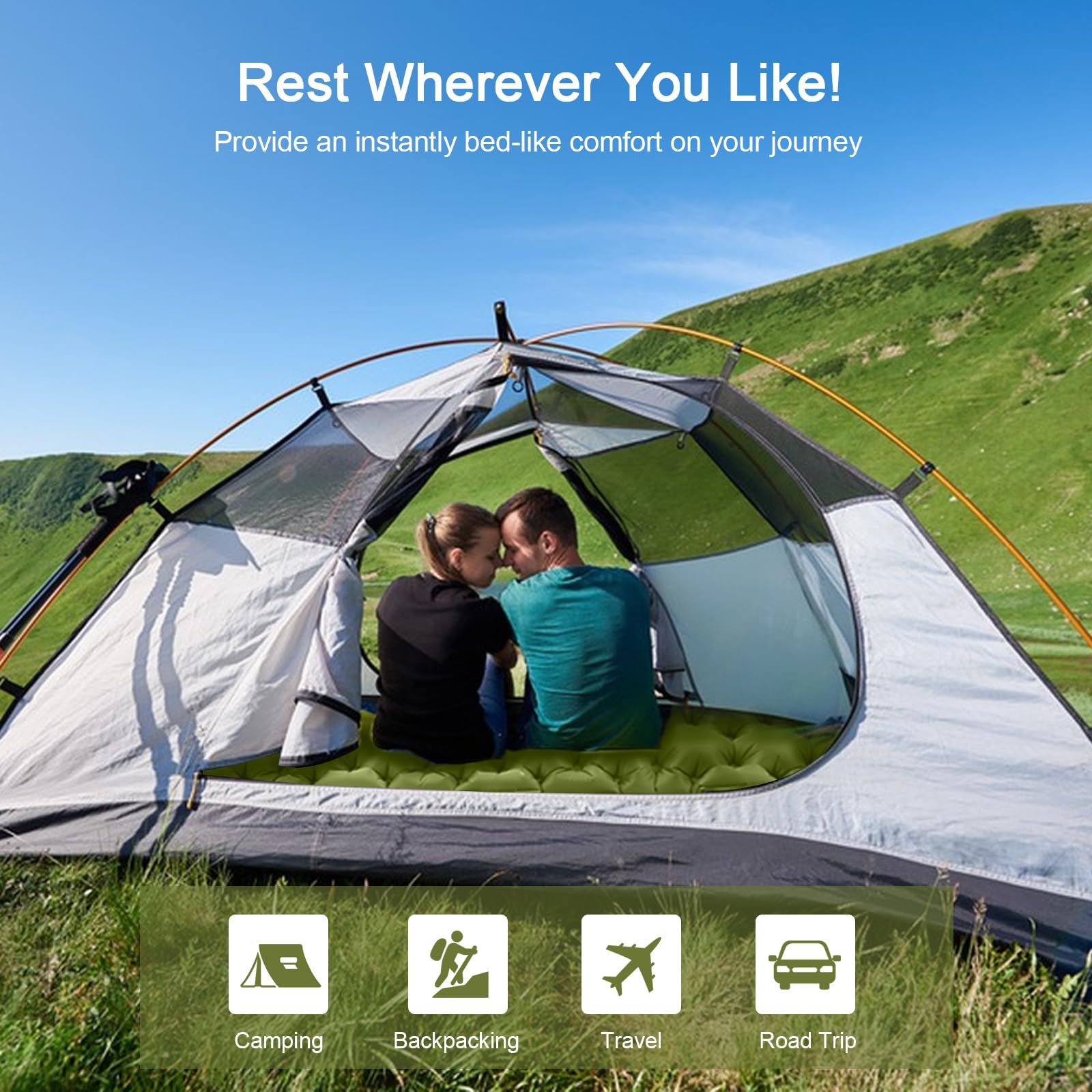 HiiPeak Camping Sleeping Pad, Ultralight Camping Mat with Pillow Built-in Foot Pump Inflatable Sleeping Pads Compact for Backpacking Hiking Traveling Tent (Gray)