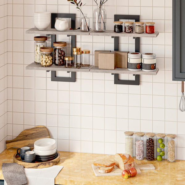 HOOBRO Floating Shelves, Wall Shelves Set of 2, Wall Mounted Storage Shelves 2-Tier, Wall Display Racks, Hanging Bathroom Shelves, for Kitchen, Living