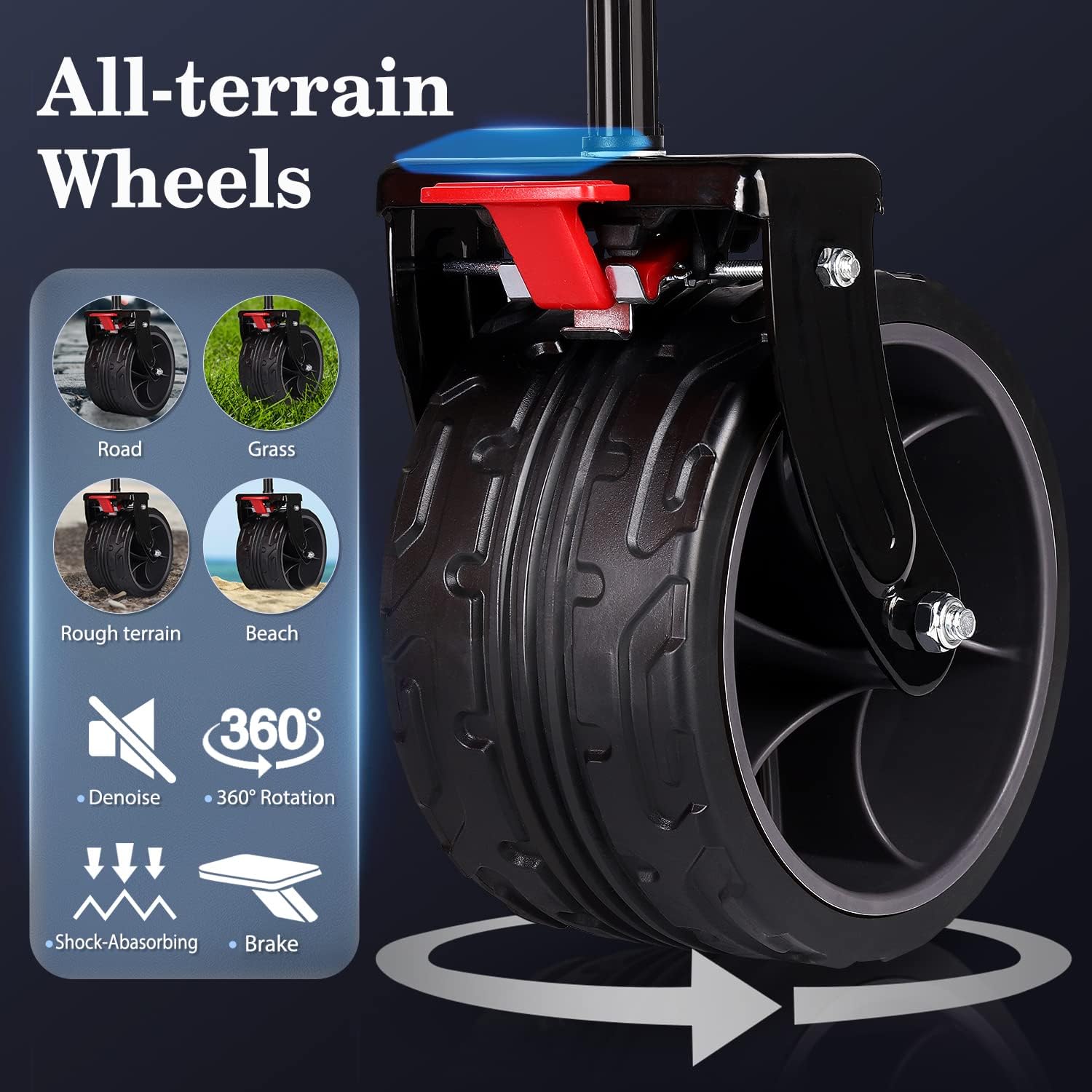 Sekey 200L Folding Festival Trolley with All-Terrain Extra Wide Wheels and Brake, Heavy-Duty Cart Loadable up to 150KG, Patented Four-Directional Foldable Design, Wagon for Beach Camping Outdoor, Grey