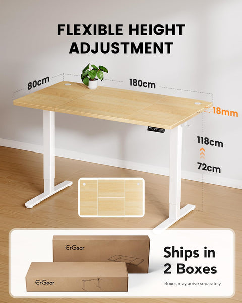 ErGear Electric Standing Desk-160 x 80 cm-100kg Load Capacity Height Adjustable Desk with Advanced Brushless Motor, Quiet Operation, Sturdy Metal Frame,Four-part Tabletop