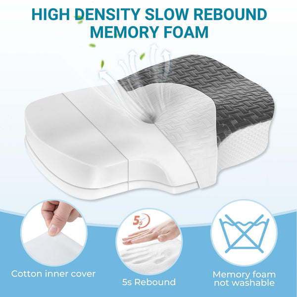 Elviros Cervical Memory Foam Neck Pillow for Side Sleeping, Orthopedic Pillows for Back and Stomach Sleepers, Adjustable Ergonomic Bed Pillow Pain Relief (White)