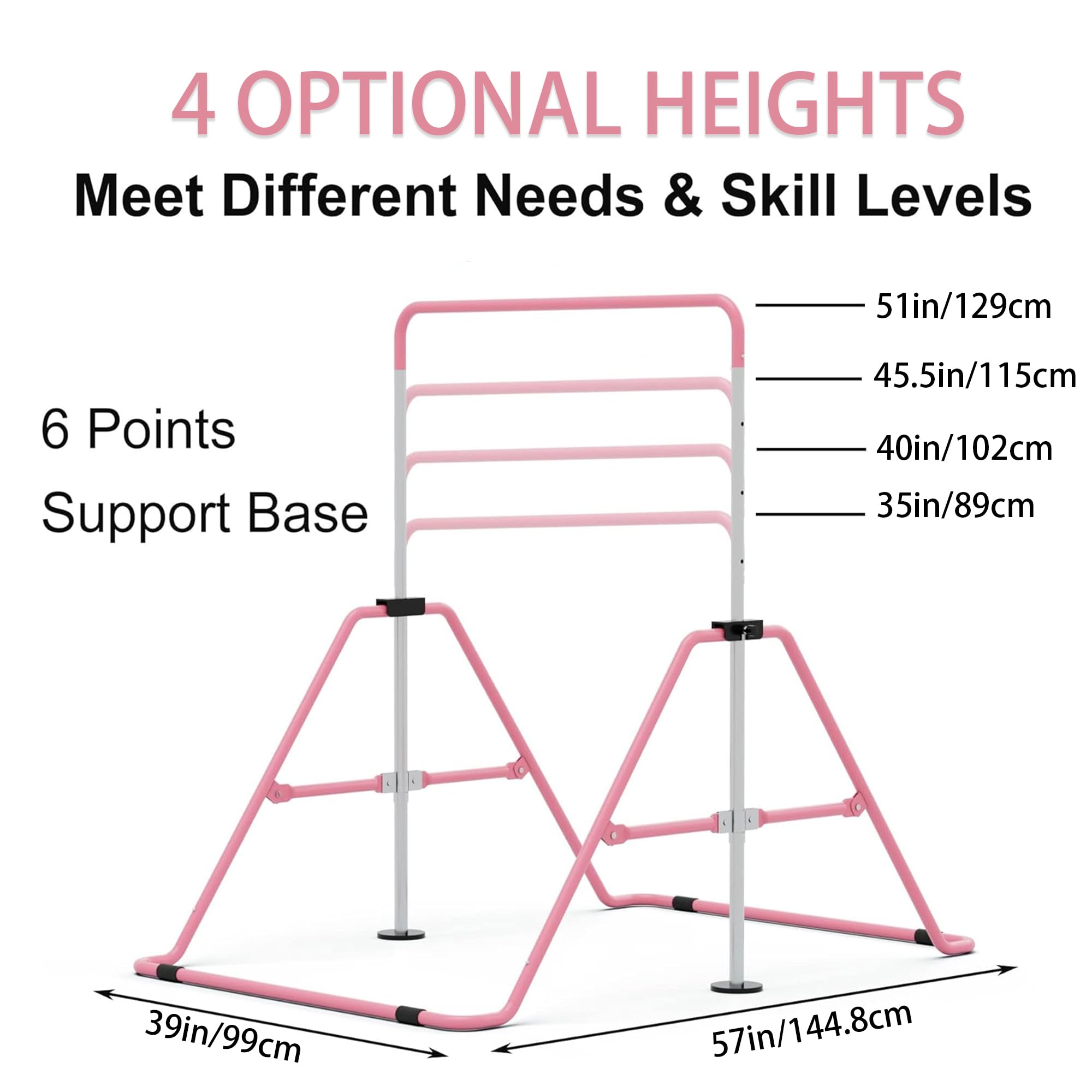 GYMMAGE Gymnastics Bars with Pad, Junior Training Kip Bar Gymnastics Equipment for Home Garden, Adjustable Height Gymnastic Folding Horizontal Bar