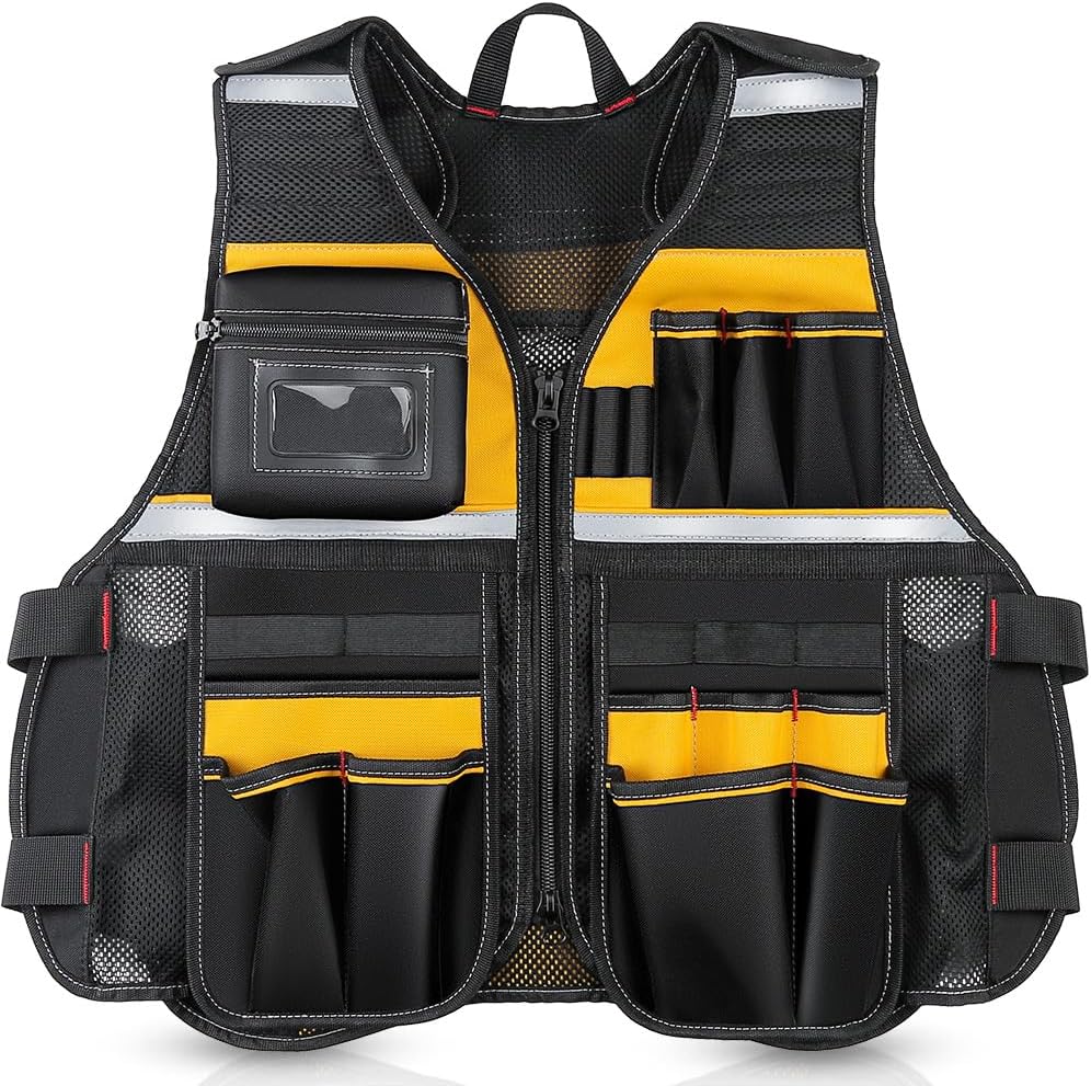 WINHUNT Work Vest with Multiple Pockets, Strong Oxford Fabric Vest, Reflective Vest Tool Vest for Electrician, Carpenter, Worker