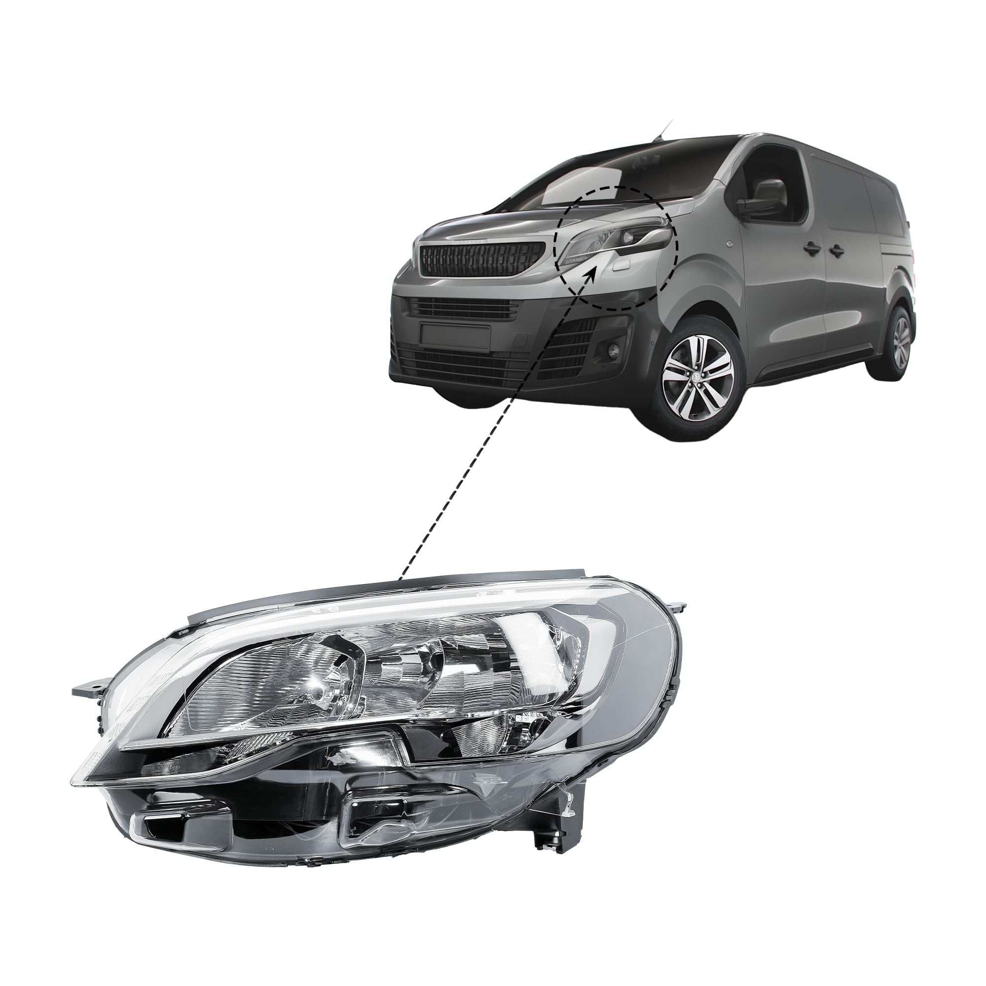 LONGLING Replacement Driver Right Side O/S Headlight Head Lamp Electric Adjustment for Peugeot Expert 2016-2023