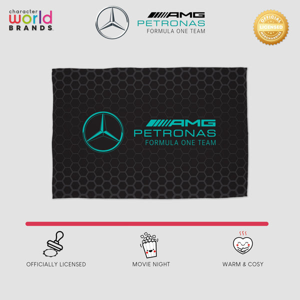 Mercedes AMG Petronas Official Fleece Blanket | Super Soft Warm Black Throw, Stealth Formula One Design | Perfect For The Bedroom, Camping & Sleepovers 100 x 150cm