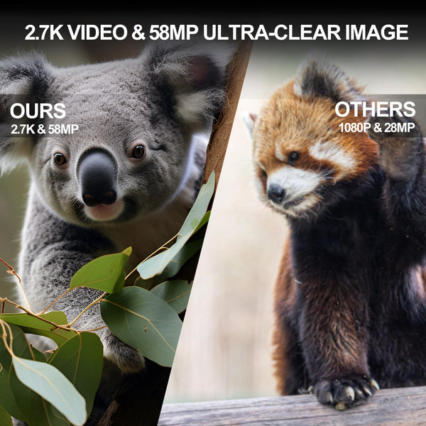 Wildlife Camera 2.7K Trail Camera 58MP with 960nm IR LEDs Night Vision Motion Activated Hunting Camera IP66 Waterproof 0.2s Trigger Time Game Camera for Wildlife Monitoring with 32GB Card&Card Reader