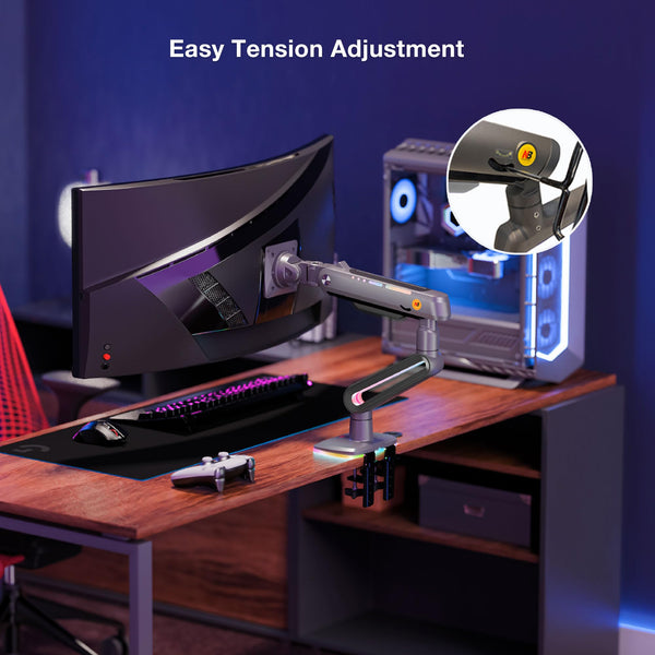 NB Ergonomic Monitor Stand for Screen 32 to 60 inch, RGB Ultrawide Curved Monitor Arm 49 57 inch - Load up to 20 kg, VESA 75 & 100 mm (Black)