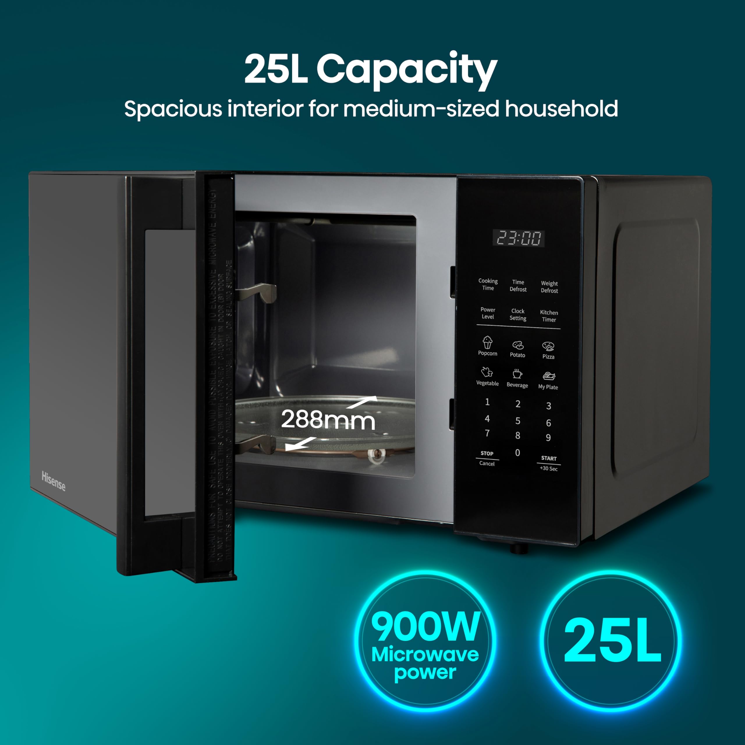 Hisense H23MOBSD1HUK 23 Litre 800W electronic Microwave with Auto Defrost, Digital Display, Smart Cook, Multi level cooking and Easy Clean- Black