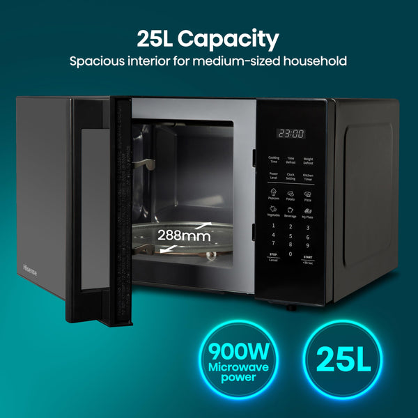 Hisense H23MOBSD1HUK 23 Litre 800W electronic Microwave with Auto Defrost, Digital Display, Smart Cook, Multi level cooking and Easy Clean- Black